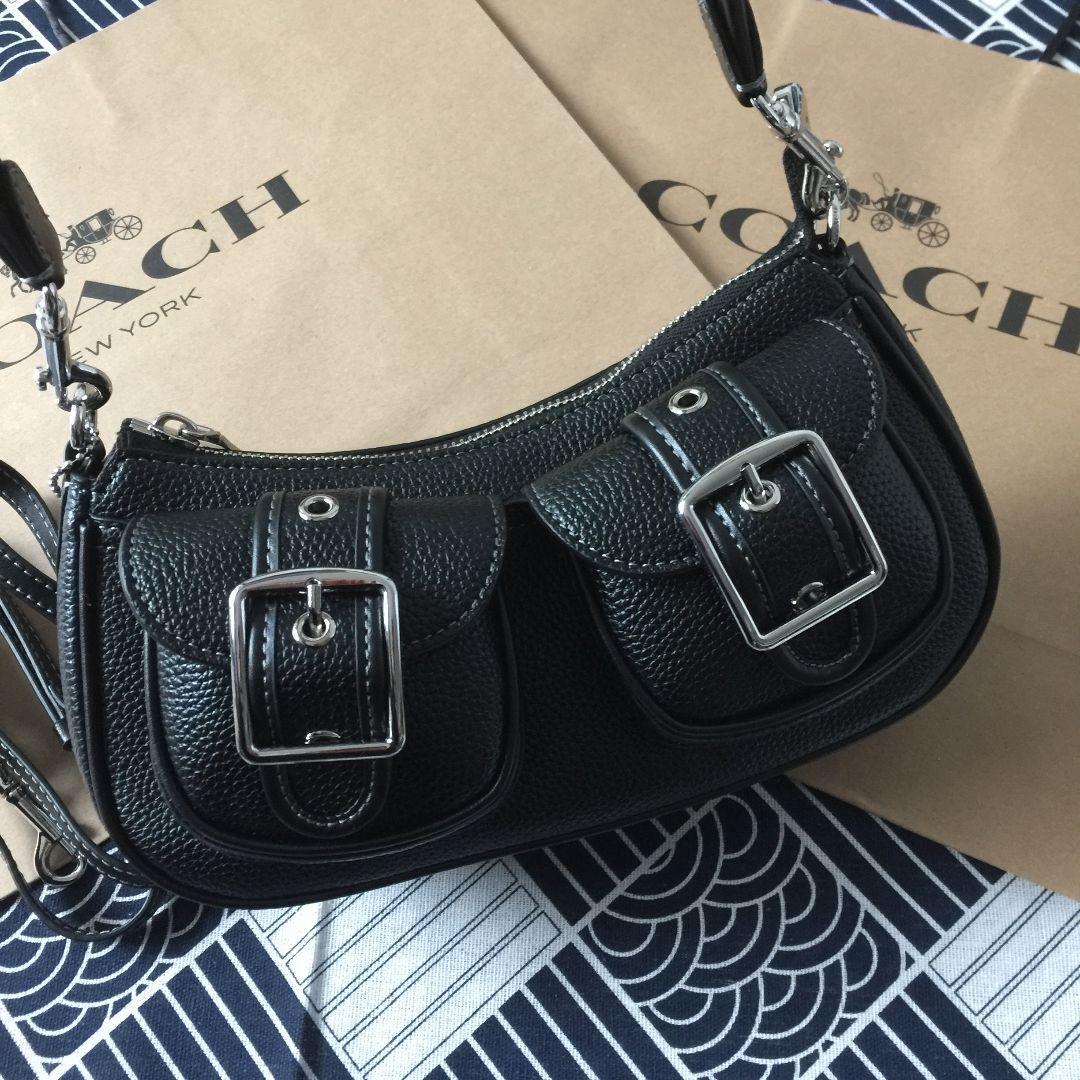 COACH CM079 Ashton Shoulder Bag – Black Leather & Silver Hardware