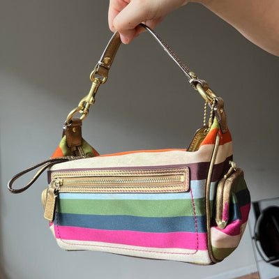 Vintage Y2K Coach Mini Satin Colorful Striped Baguette 💫