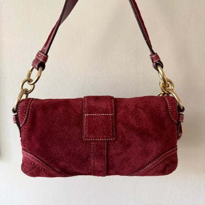 Rare Vintage Y2K Coach Burgundy Suede Soho Baguette Bag