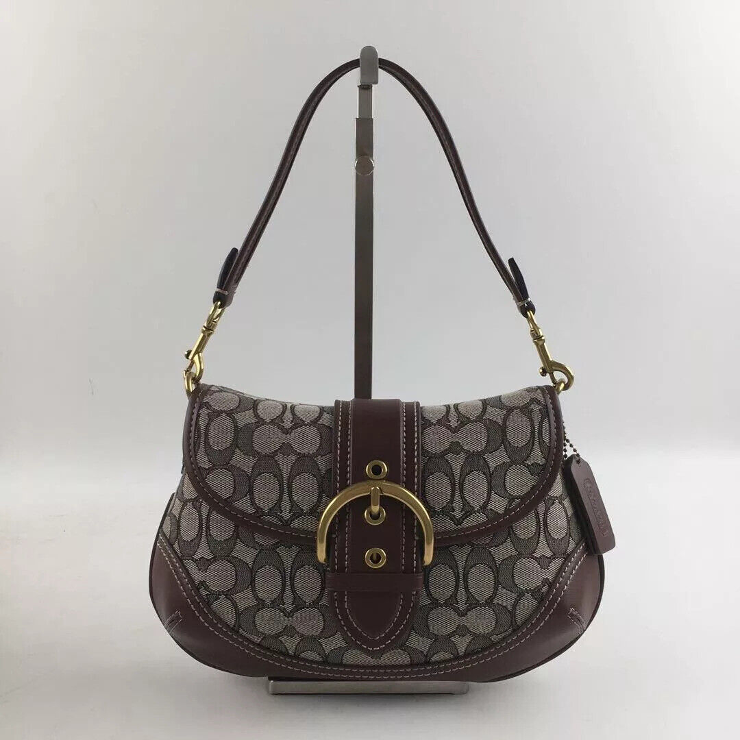 COACH Soho Signature Jacquard Top Handle Shoulder Bag CJ814 – Brown 👜