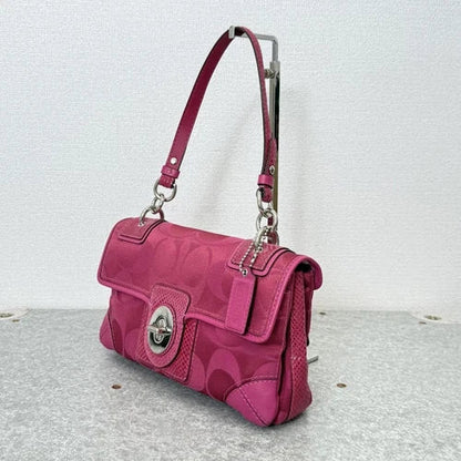 COACH Signature Flap Shoulder Bag 31214 – Pink Leather x Satin Canvas 💖